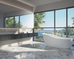 Modern bathroom with amazing sea view
